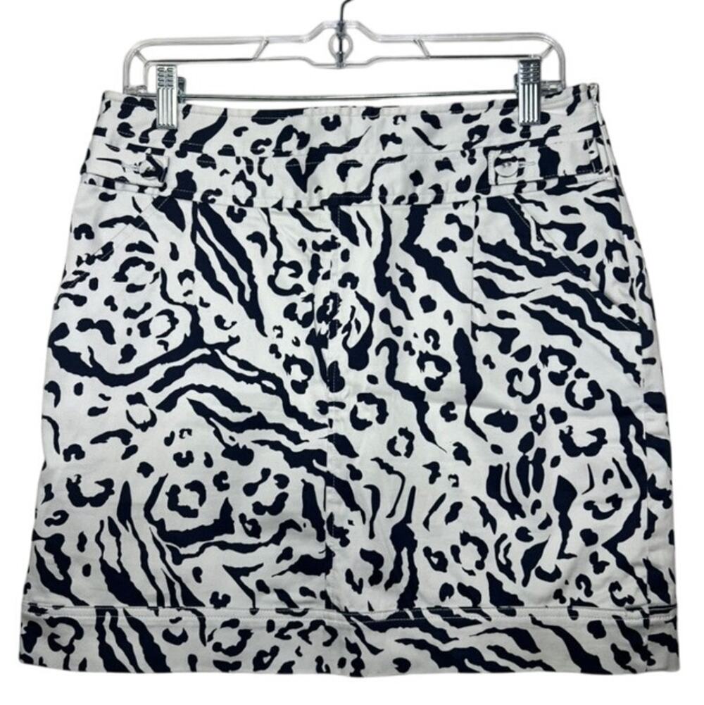 Tahari Animal Print Side Zipper Cotton Stretchy Rocker Funky Safari Mini Skirt